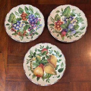 Sakura Oneida Sonoma Excell Stoneware 8" Salad Luncheon Plates Fruit Pears Grape